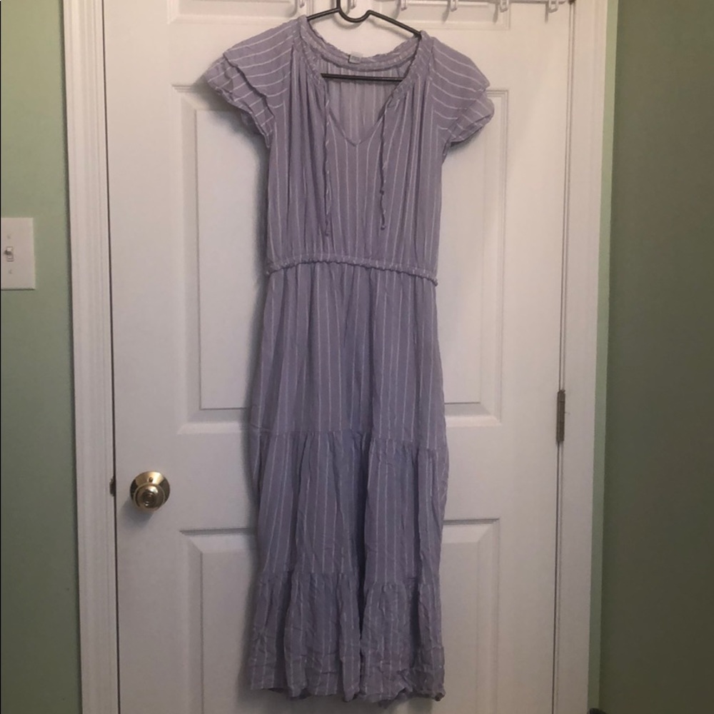 Blue and white striped maxi dress